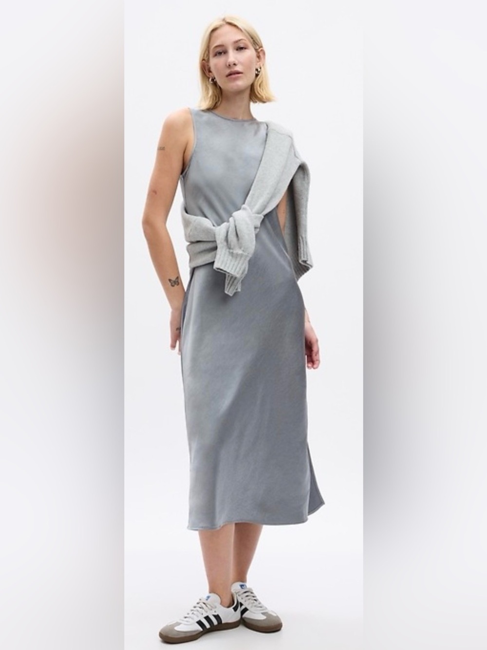 Minimal Sleeveless Slip Dress in Light Gray